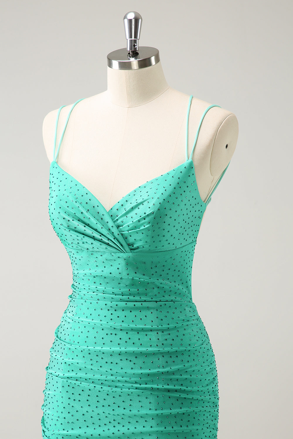 Green Homecoming Dress Beaded Spaghetti Straps Tight Short Cocktail Dresses