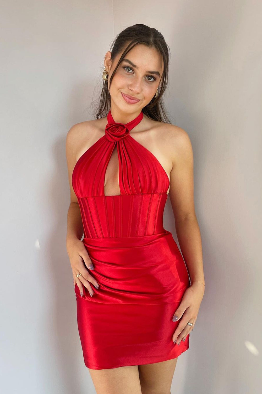 Green Homecoming Dress Corset Halter Tight Short Cocktail Dresses