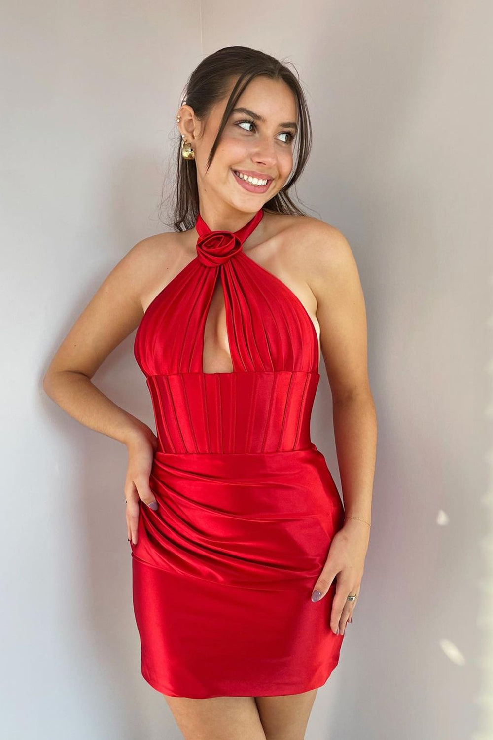 Green Homecoming Dress Corset Halter Tight Short Cocktail Dresses