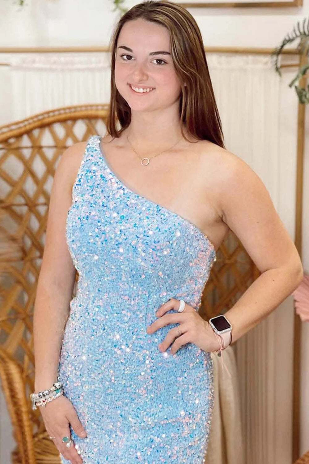 Green Homecoming Dress Sequin One Shoulder Tight Cocktail Party Dresses