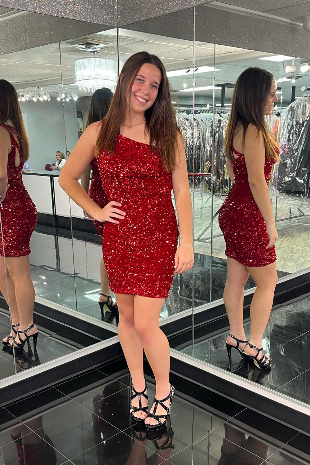 Green Homecoming Dress Sequin One Shoulder Tight Cocktail Party Dresses