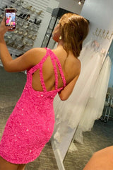 Green Homecoming Dress Sequin One Shoulder Tight Cocktail Party Dresses