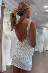 Green Homecoming Dress Sequin V-Neck Tight Cocktail Party Dresses