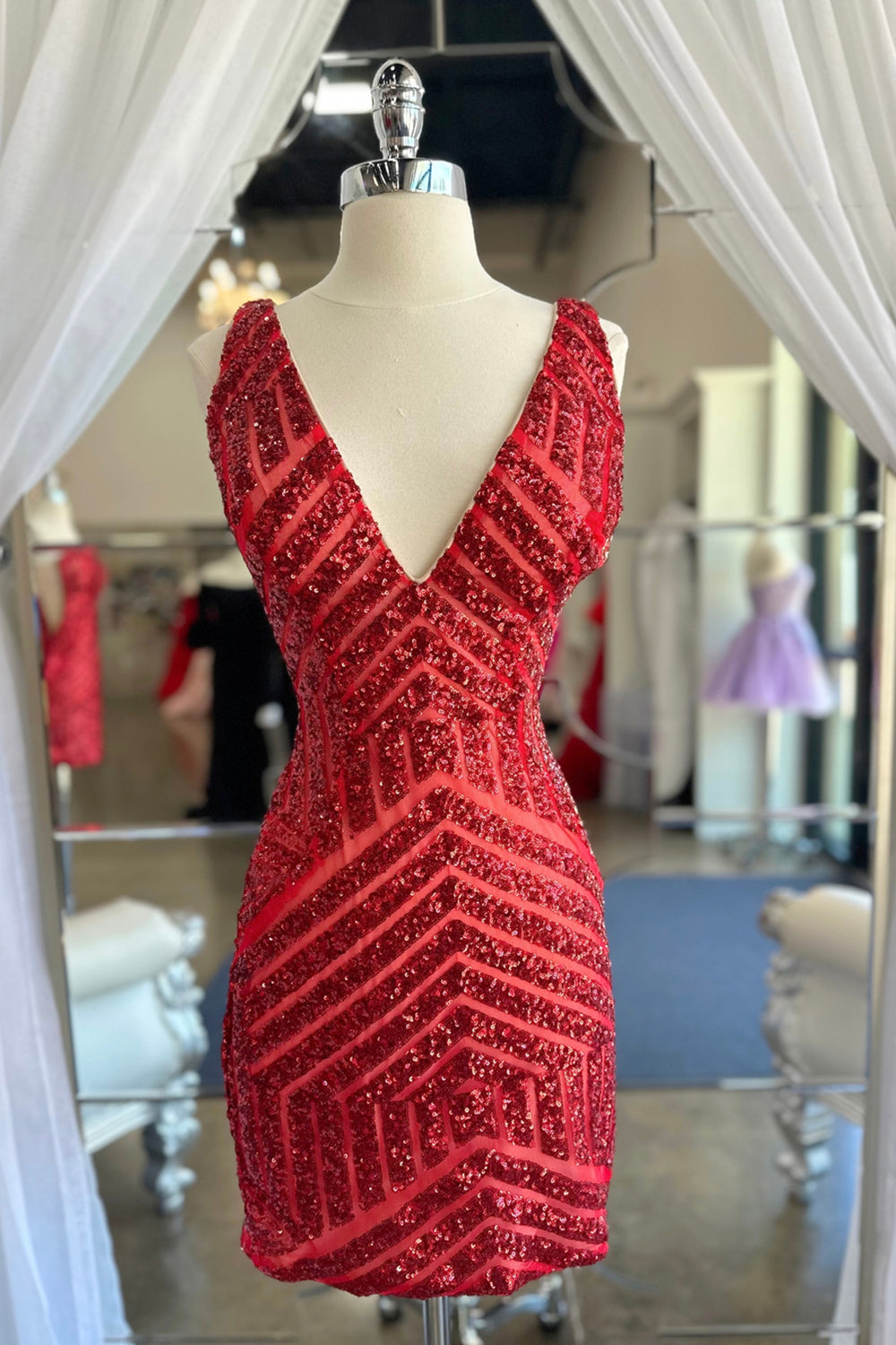 Green Homecoming Dress Sequin V-Neck Tight Cocktail Party Dresses