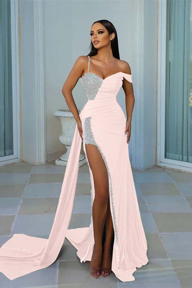 Green Mermaid Prom Dress Asymmetric Neck Beaded Formal Dress