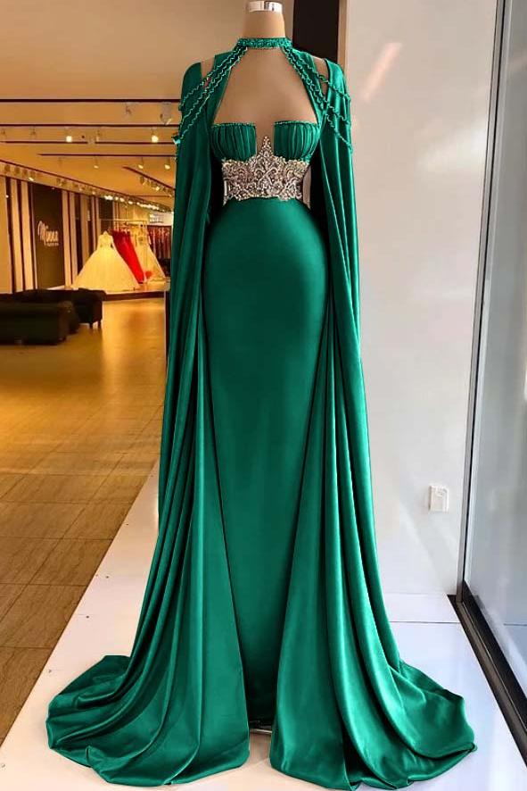 Green Mermaid Prom Dress Halter Neck Beaded Formal Dress