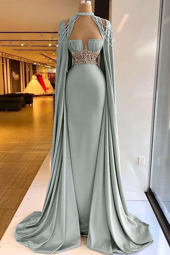 Green Mermaid Prom Dress Halter Neck Beaded Formal Dress