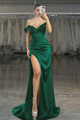 Green Mermaid Prom Dress Off the Shoulder Sequined Formal Dress