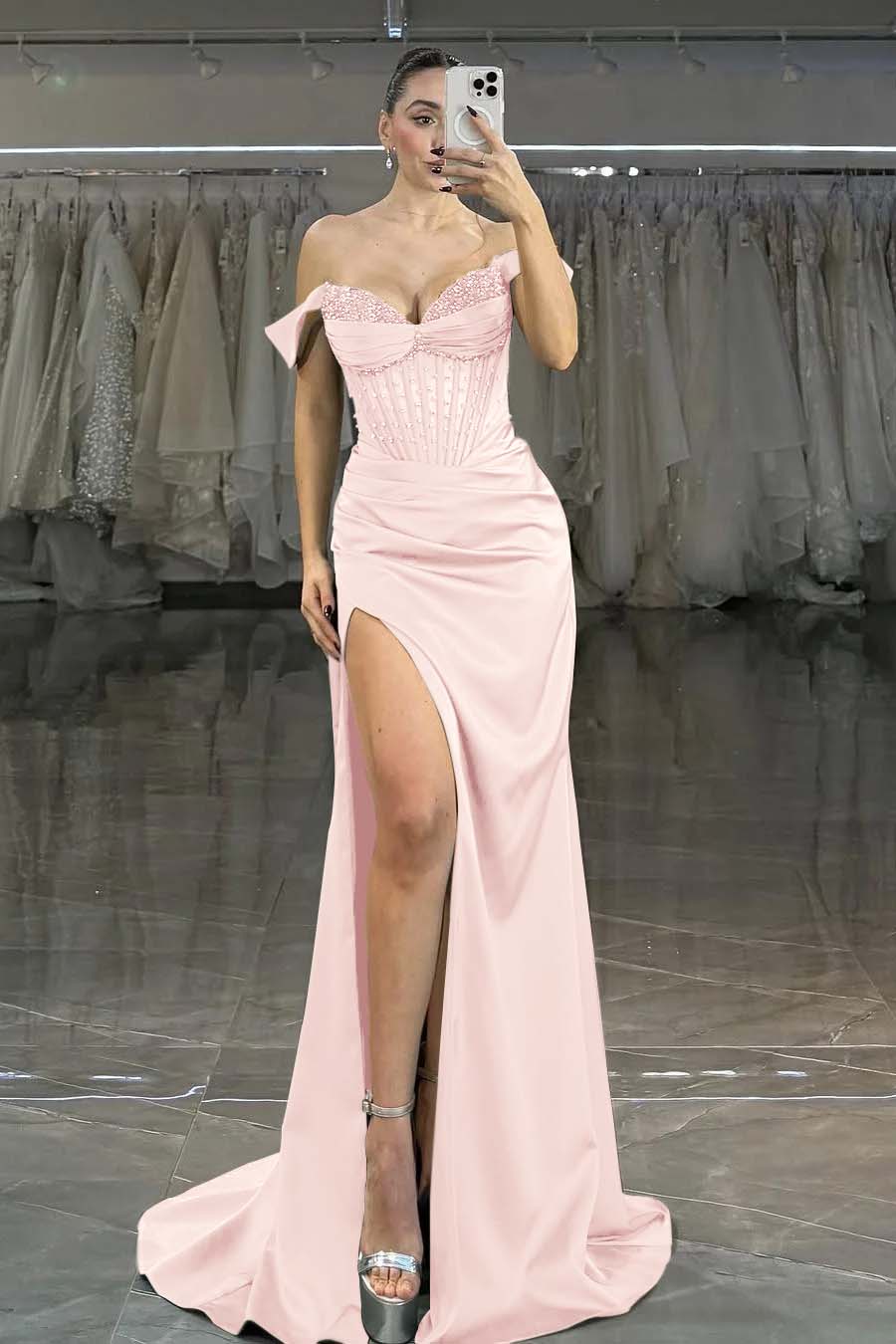 Green Mermaid Prom Dress Off the Shoulder Sequined Formal Dress