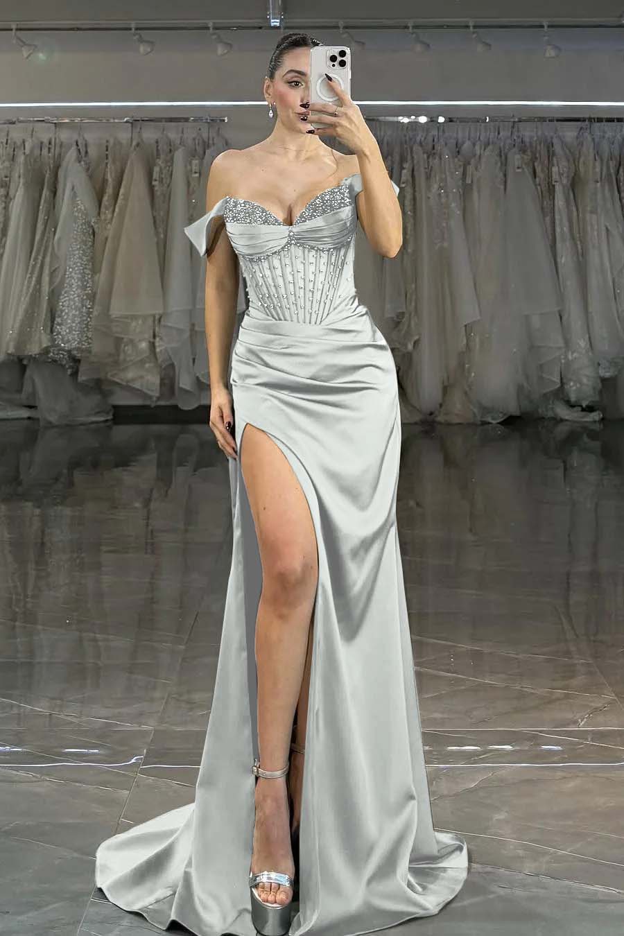 Green Mermaid Prom Dress Off the Shoulder Sequined Formal Dress