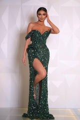 Green Mermaid Prom Dress One Shoulder Beaded Formal Dress
