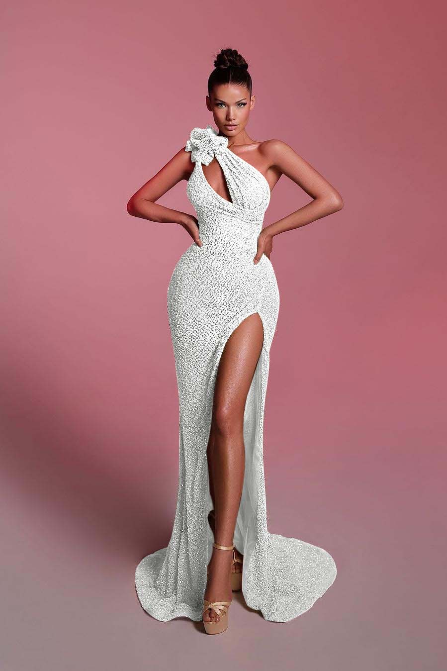 Green Mermaid Prom Dress One Shoulder Sequined Sleeveless Formal Dress