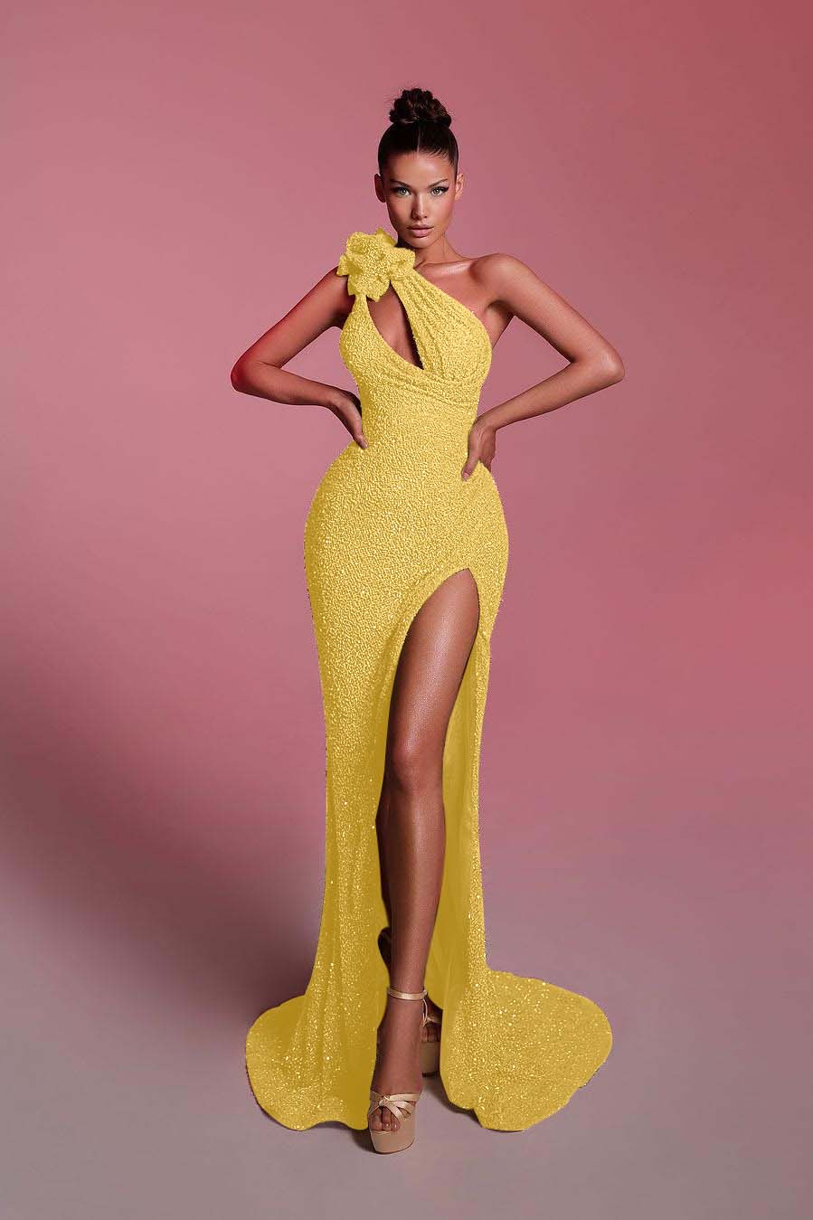 Green Mermaid Prom Dress One Shoulder Sequined Sleeveless Formal Dress