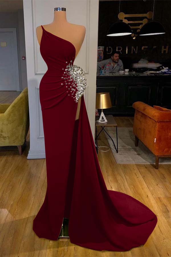 Green Mermaid Prom Dress Sleeveless One Shoulder Beaded Formal Dress