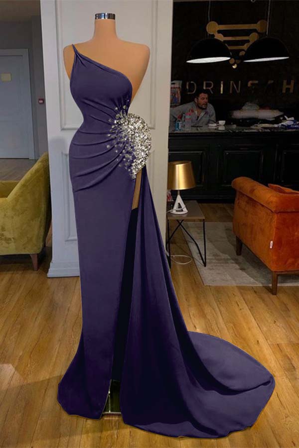 Green Mermaid Prom Dress Sleeveless One Shoulder Beaded Formal Dress