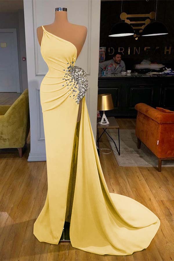 Green Mermaid Prom Dress Sleeveless One Shoulder Beaded Formal Dress