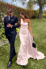 Green Mermaid Prom Dress Sleeveless One Shoulder Satin Formal Dress