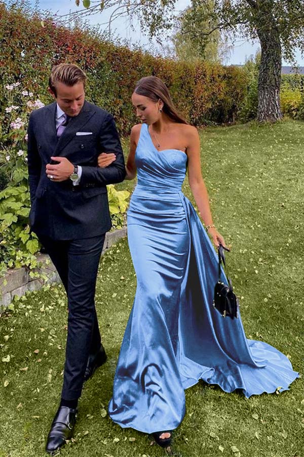 Green Mermaid Prom Dress Sleeveless One Shoulder Satin Formal Dress