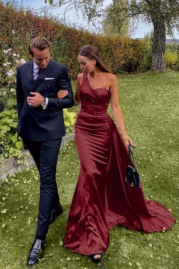 Green Mermaid Prom Dress Sleeveless One Shoulder Satin Formal Dress