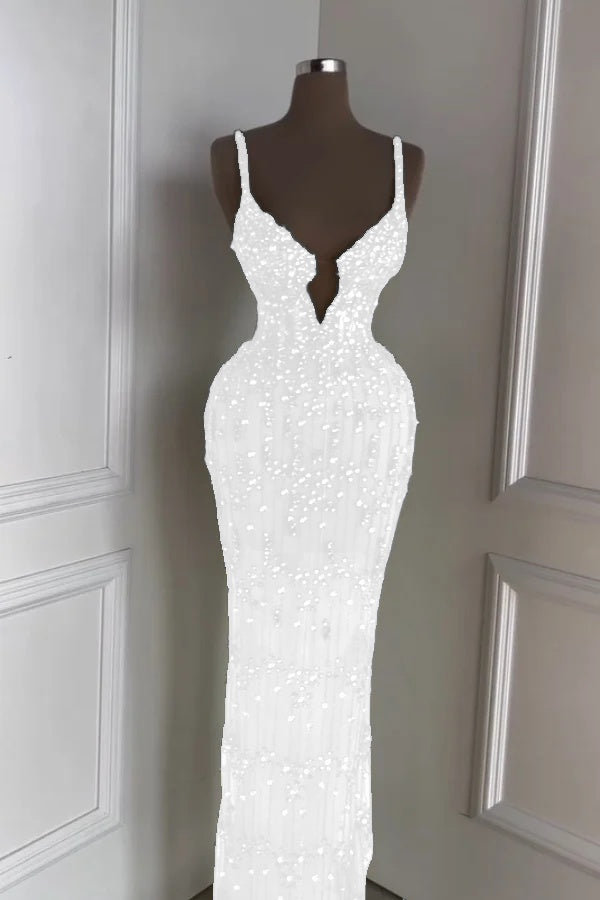 Green Mermaid Prom Dress Sleeveless Spaghetti Straps Beaded Formal Dress