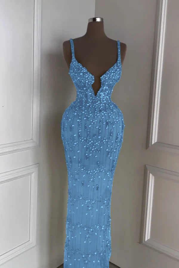 Green Mermaid Prom Dress Sleeveless Spaghetti Straps Beaded Formal Dress