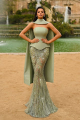 Green Mermaid Prom Dress Sleeveless Strapless Formal Dress With Lace Appliques