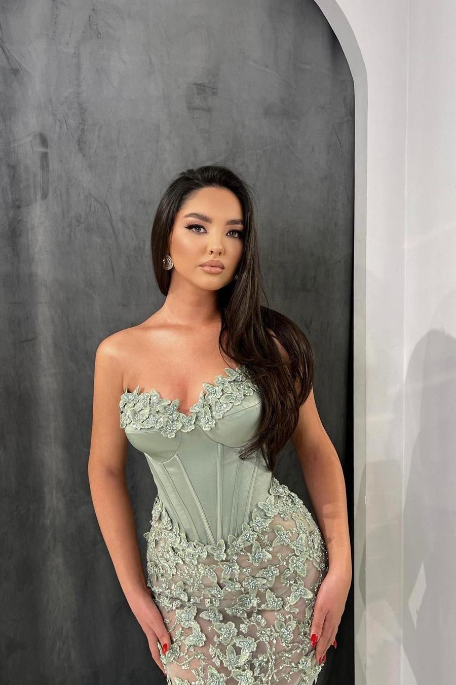 Green Mermaid Prom Dress Sleeveless Sweetheart Formal Dress With 3D Flowers