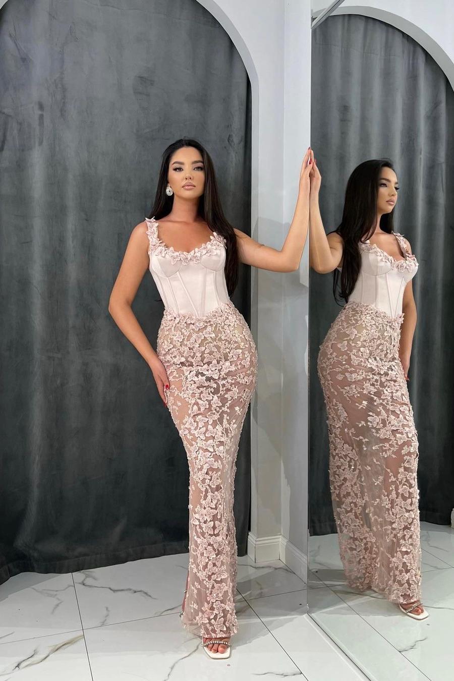 Green Mermaid Prom Dress Sleeveless Sweetheart Formal Dress With 3D Flowers