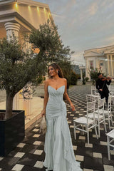 Green Mermaid Prom Dress Sleeveless Sweetheart Ruffled Formal Dress