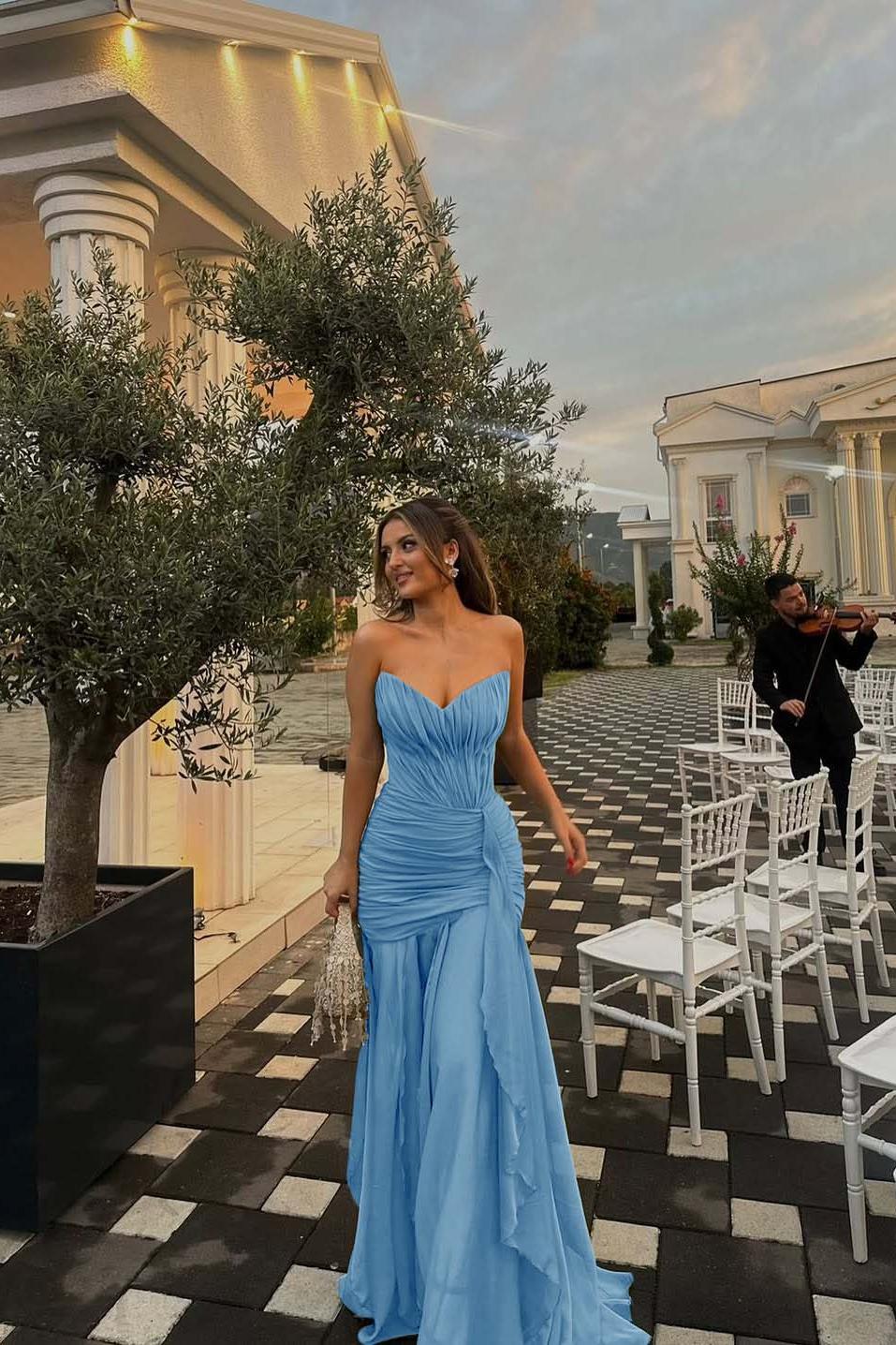 Green Mermaid Prom Dress Sleeveless Sweetheart Ruffled Formal Dress