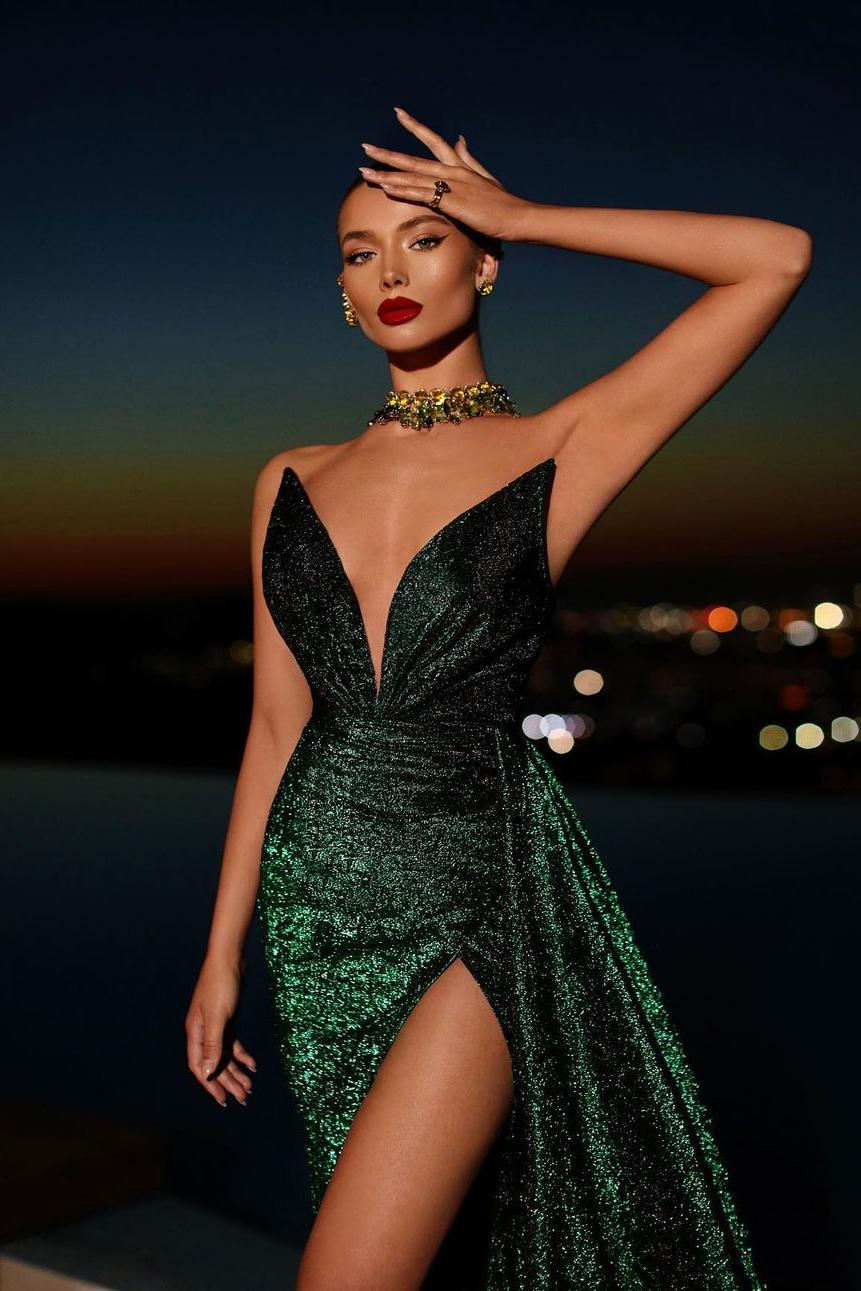Green Mermaid Prom Dress Sleeveless Sweetheart Sequined Formal Dress