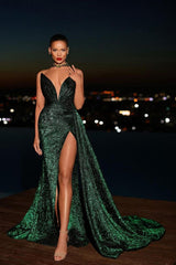 Green Mermaid Prom Dress Sleeveless Sweetheart Sequined Formal Dress