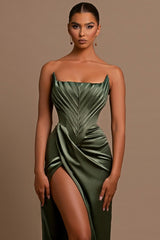 Green Mermaid Prom Dress Strapless Satin Formal Dress