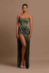 Green Mermaid Prom Dress Strapless Satin Formal Dress