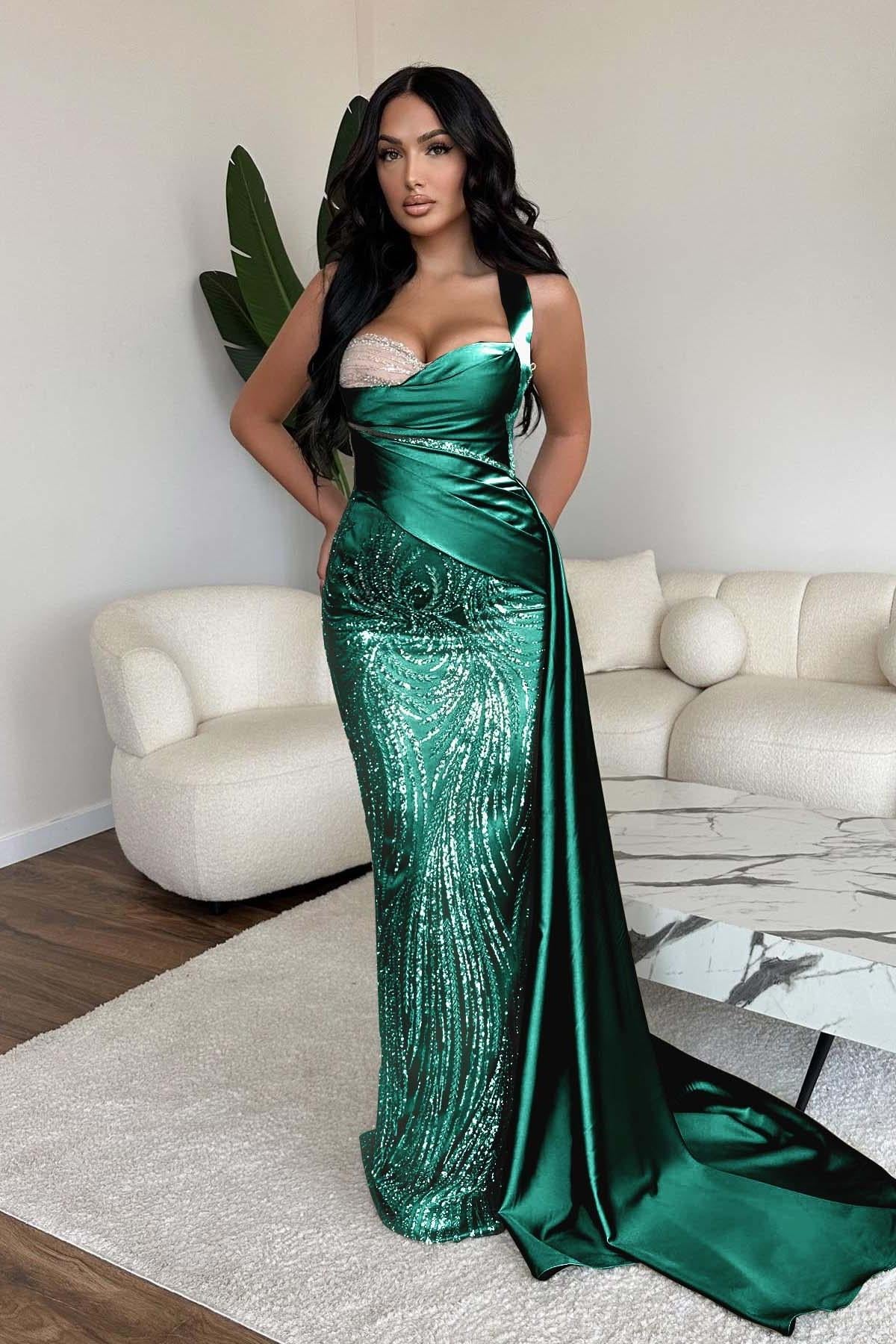 Green Mermaid Prom Dress Sweetheart Sequined Formal Dress