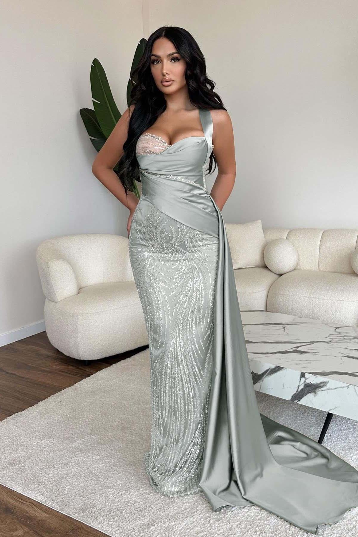 Green Mermaid Prom Dress Sweetheart Sequined Formal Dress