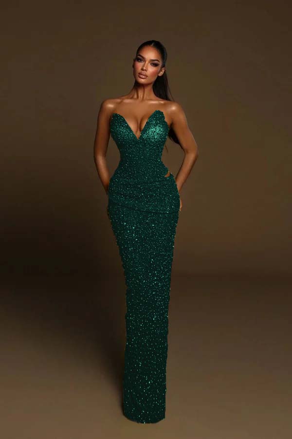 Green Mermaid Prom Dress Sweetheart Sleeveless Sequined Formal Dress