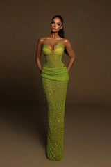 Green Mermaid Prom Dress Sweetheart Sleeveless Sequined Formal Dress