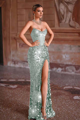 Green Prom Dress Mermaid Sweetheart Sleeveless Sequined Formal Dress