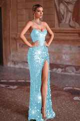 Green Prom Dress Mermaid Sweetheart Sleeveless Sequined Formal Dress