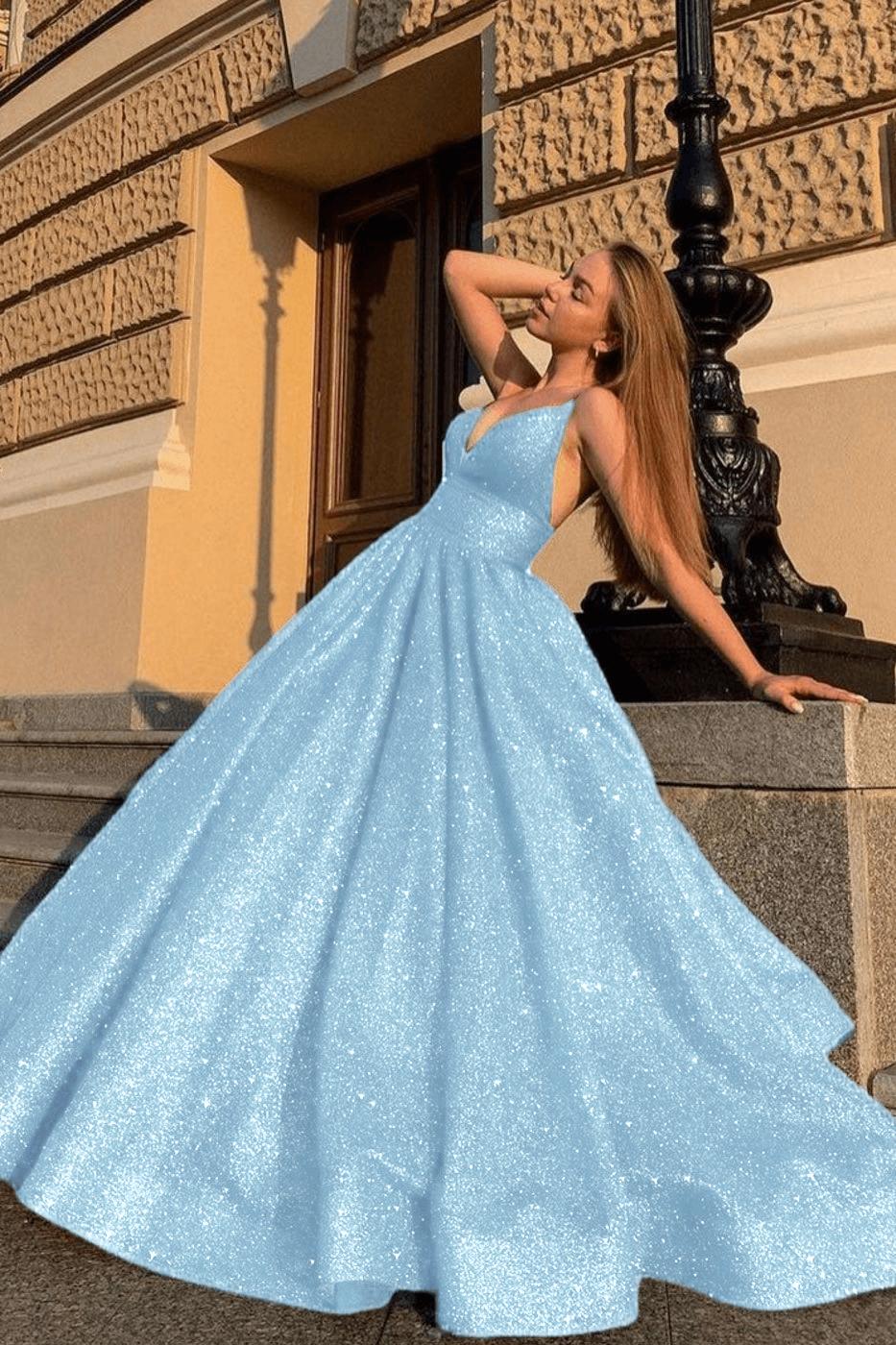 Green Prom Dress V Neck Sequin Long Formal Evening Dress