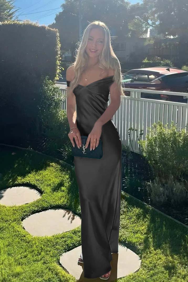 Green Sheath/Column Prom Dress Off the Shoulder Satin Formal Dress