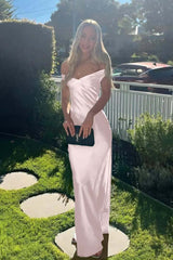 Green Sheath/Column Prom Dress Off the Shoulder Satin Formal Dress