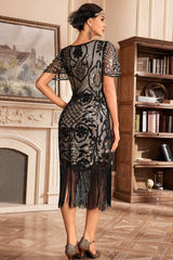 Green V-Neck Batwing Sleeve Fringe 1920s Gatsby Dress