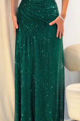 Green Spaghetti Straps Prom Dress Cold Shoulder Sparkly Sheath/Column Formal Dress
