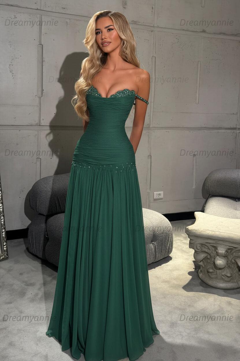 Dreamyannie Mint Green Off The Shoulder Prom Dress A Line Formal Evening Gown