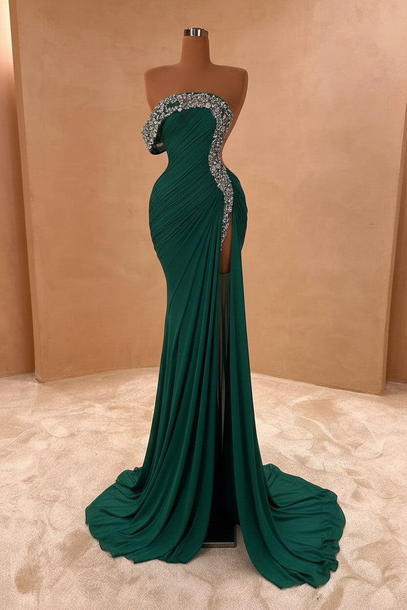 Blue Mermaid Prom Dress One Shoulder Beaded Formal Dress