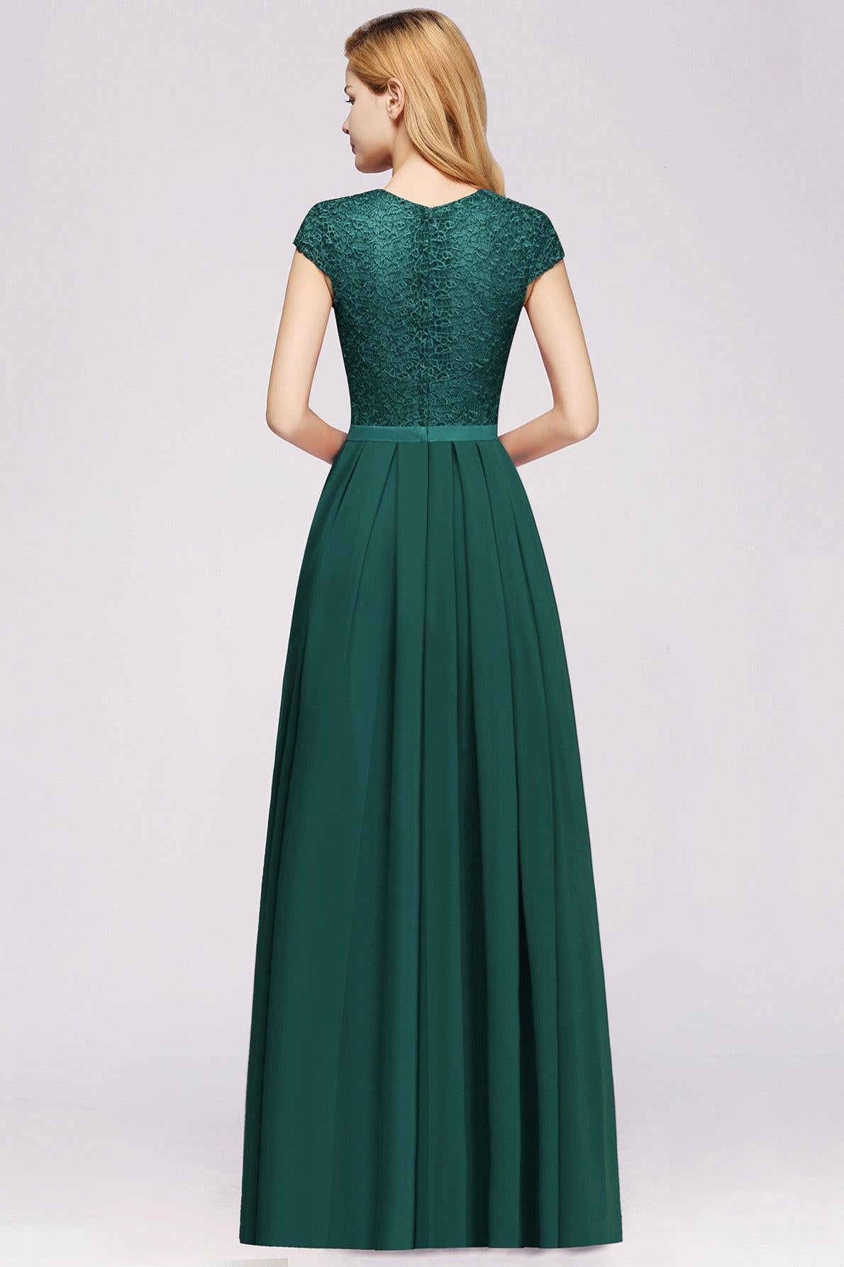 Grey Blue Lace Bridesmaid Dress Cap Sleeves Chiffon Mother of the Bride Dress