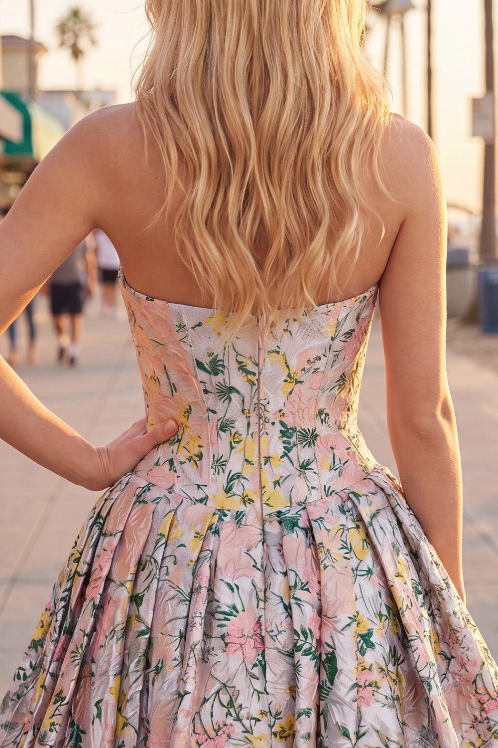 Grey Corset Jacquard A-Line Short Homecoming Dress with Bow