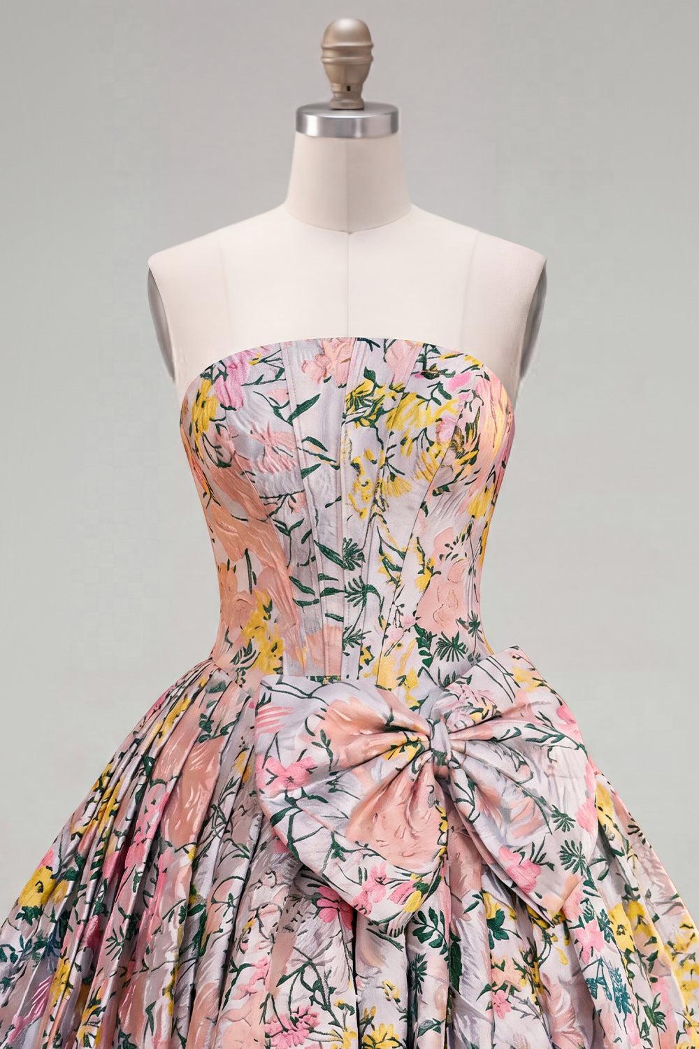 Grey Corset Jacquard A-Line Short Homecoming Dress with Bow